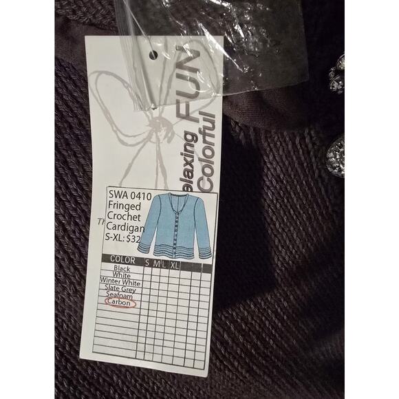 Lulu B Fringed Crochet Sweater Cardigan Women's Sparkle Buttons Boho Brown - Picture 8 of 10